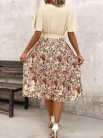 Rochie Midi Huisi Bej cu Print Floral Maro - imagine 2