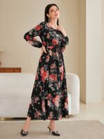 Rochie Lunga Enya Neagra Inflorata