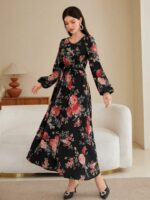 Rochie Lunga Enya Neagra Inflorata - imagine 3