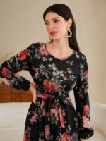 Rochie Lunga Enya Neagra Inflorata - imagine 4