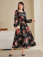 Rochie Lunga Enya Neagra Inflorata - imagine 5