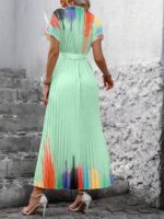 Rochie Lunga Lidija Verde Deschis Cu Pliuri Si Cordon - imagine 2