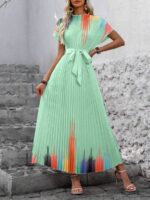 Rochie Lunga Lidija Verde Deschis Cu Pliuri Si Cordon - imagine 3