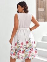 Rochie Scurta Sorana Alba Cu Model Floral Multicolor - Marimi Mari - imagine 2