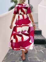 Rochie Lunga Morphy Alba Cu Print Geometric Roz - imagine 2