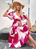 Rochie Lunga Morphy Alba Cu Print Geometric Roz - imagine 3
