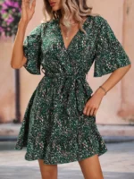 Rochie Scurta Windy Verde Cu Print Multicolor