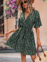 Rochie Scurta Windy Verde Cu Print Multicolor - imagine 3