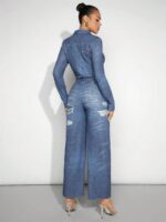 Salopeta Lunga Branka Albastra Cu Efect De Denim - imagine 2