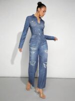 Salopeta Lunga Branka Albastra Cu Efect De Denim