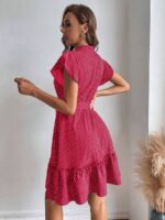 Rochie Scurta Leonora Rosie Cu Buline Albe - imagine 2