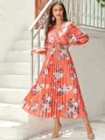 Rochie Lunga Tatiana Portocalie Inflorata