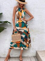 Rochie Midi Panda Crem Cu Print Geometric Multicolor