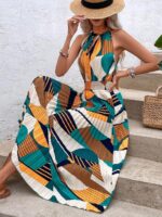Rochie Midi Panda Crem Cu Print Geometric Multicolor - imagine 3