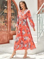 Rochie Lunga Tatiana Portocalie Inflorata - imagine 3