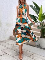 Rochie Midi Panda Crem Cu Print Geometric Multicolor - imagine 4