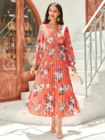 Rochie Lunga Tatiana Portocalie Inflorata - imagine 4