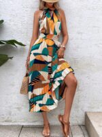 Rochie Midi Panda Crem Cu Print Geometric Multicolor - imagine 5