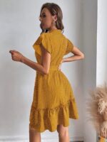 Rochie Scurta Drake Galben Mustar Cu Buline Albe - imagine 2