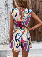 Salopeta Scurta Kendra Crem Cu Print Multicolor - imagine 2