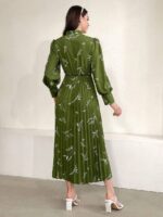 Rochie Lunga Angeni Kaki cu Frunze Albe - imagine 2