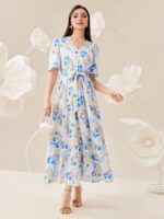 Rochie Lunga Skyler Alba Cu Model Floral Multicolor