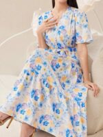 Rochie Lunga Skyler Alba Cu Model Floral Multicolor - imagine 3