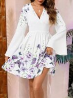 Rochie Scurta Kieza Alba Cu Model Floral Si Fluturi