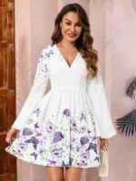 Rochie Scurta Kieza Alba Cu Model Floral Si Fluturi - imagine 3