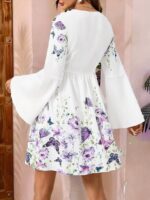 Rochie Scurta Kieza Alba Cu Model Floral Si Fluturi - imagine 2
