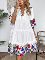 Rochie Scurta Misha Alba Cu Model Floral Multicolor - imagine 3