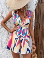 Salopeta Scurta Kendra Crem Cu Print Multicolor - imagine 5