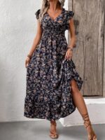 Rochie Lunga Delica Bleumarin Inflorata