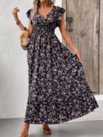 Rochie Lunga Delica Bleumarin Inflorata - imagine 3