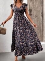 Rochie Lunga Delica Bleumarin Inflorata - imagine 4