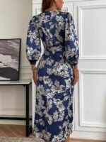Rochie Midi Electra Bleumarin cu Print Floral Alb - imagine 2