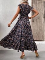 Rochie Lunga Delica Bleumarin Inflorata - imagine 2