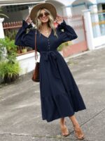 Rochie Lunga Olivera Bleumarin Cu Cordon