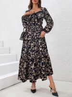 Rochie Lunga Anemona Bleumarin Inflorata