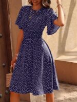 Rochie Midi Debra Bleumarin cu Inimioare Albe - imagine 3