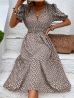 Rochie Midi Hallie Bej Cu Print Geometric Negru - imagine 5