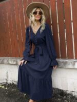 Rochie Lunga Olivera Bleumarin Cu Cordon - imagine 3