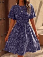 Rochie Midi Debra Bleumarin cu Inimioare Albe
