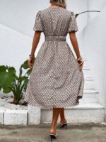 Rochie Midi Hallie Bej Cu Print Geometric Negru - imagine 2