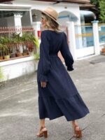 Rochie Lunga Olivera Bleumarin Cu Cordon - imagine 2