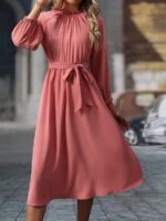 Rochie Midi Edna Roz Pudra Cu Cordon - imagine 3
