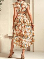 Rochie Scurta Muskan Bej cu Print Floral Galben - imagine 2