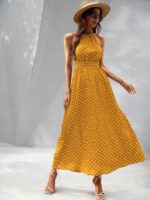 Rochie Lunga Malvina Galbena Cu Buline Albe