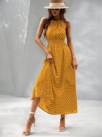 Rochie Lunga Malvina Galbena Cu Buline Albe - imagine 3