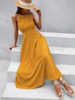Rochie Lunga Malvina Galbena Cu Buline Albe - imagine 4